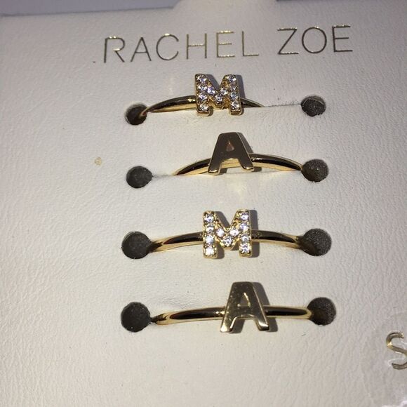 NIB Rachel Zoe Sterling Silver Vermeil Cubic Zirconia Mama Stacking Rings Sz 7 - Picture 10 of 11